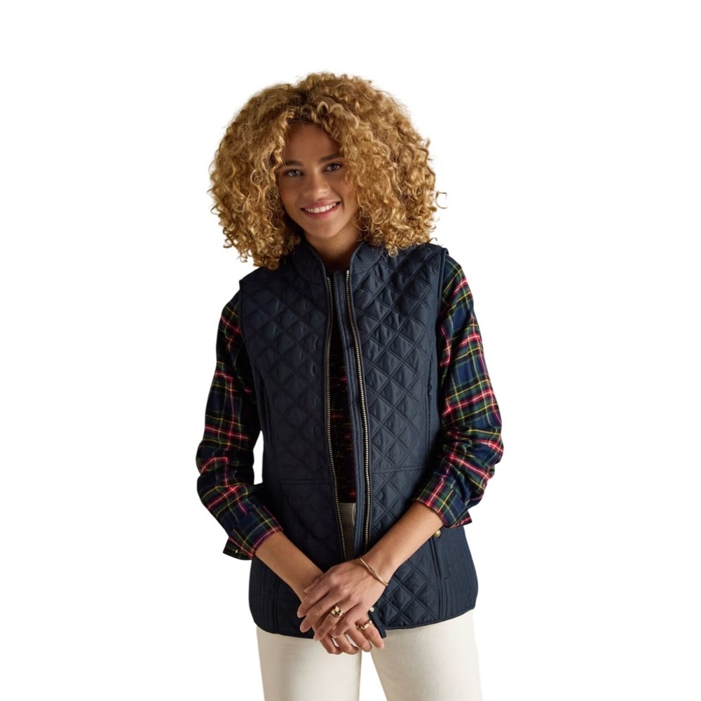 Joules NWOT SZ14 MINX showerproof Diamond Quilted Vest Navy Zip Pockets Ad Waist